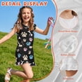 thumbnail image 5 of ZIATUBLES Girls Summer Casual Romper Button Round Neck Playsuit Outfit for Girl Kids 13-14 Y, Ruffle Sleeve Elastic Waist Design One-Piece Short Jumpsuit, Bone Paw Print, 5 of 6