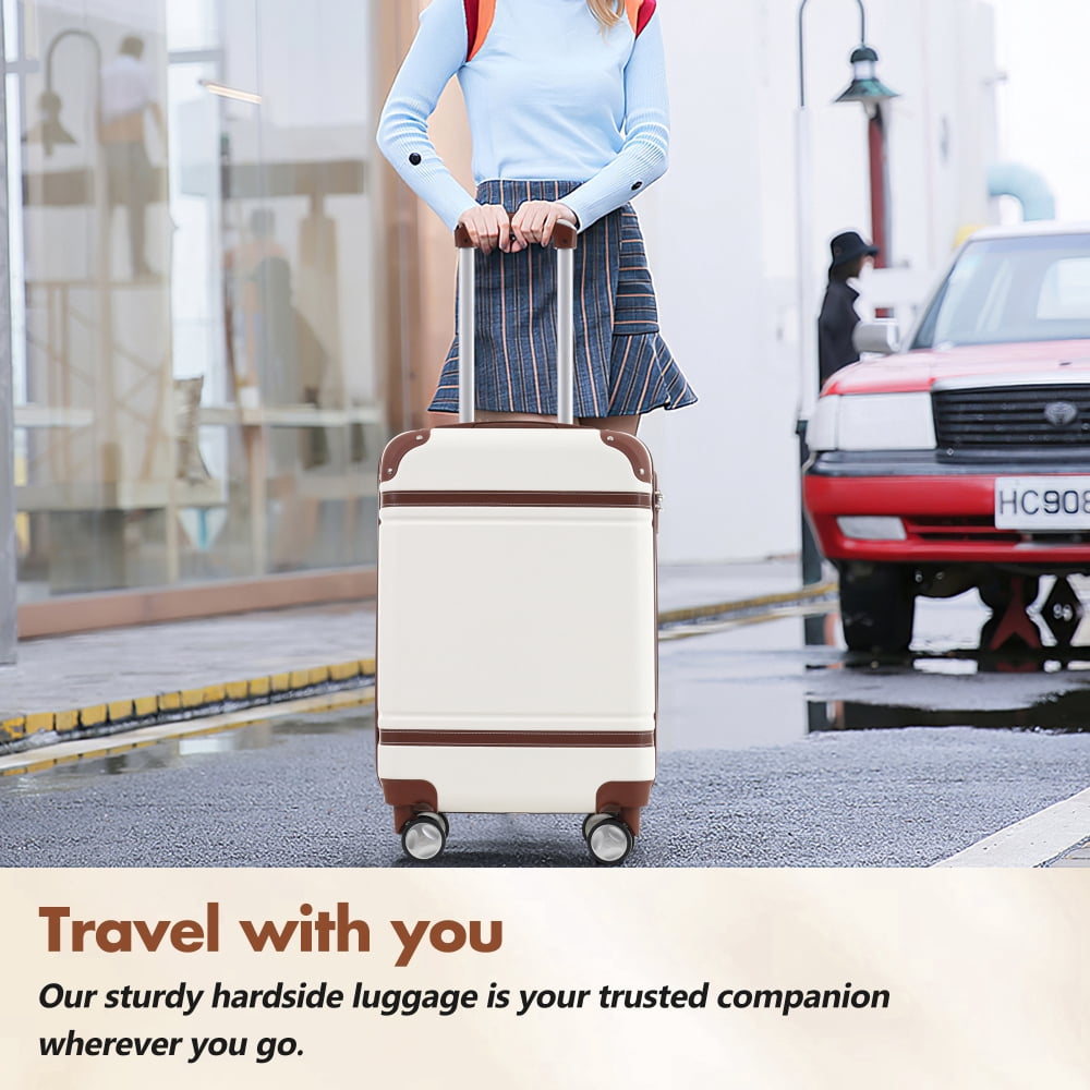 HomePerch 24" Hardshell Luggage Set with TSA Lock, Lightweight Suitcase with Double Spinner Wheels, Vintage Hard Shell Carry-On Cabin Luggage (17.7"×11.2"×26.4"), Airline Approved