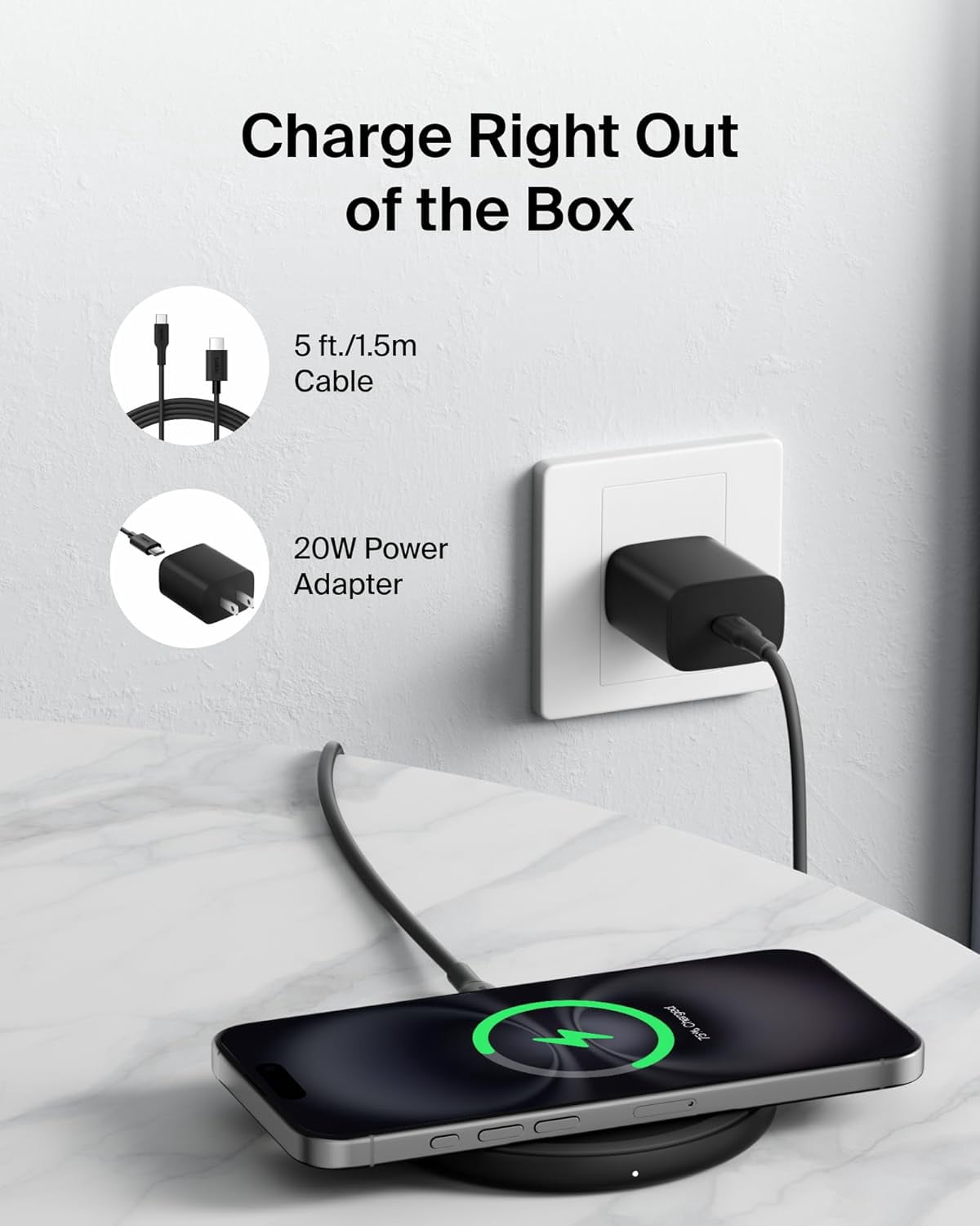 Belkin Wireless Charging Pad 15W - Qi Charger, Charging Station for Apple iPhone, Samsung Galaxy - Power Supply and Cable Included - Black