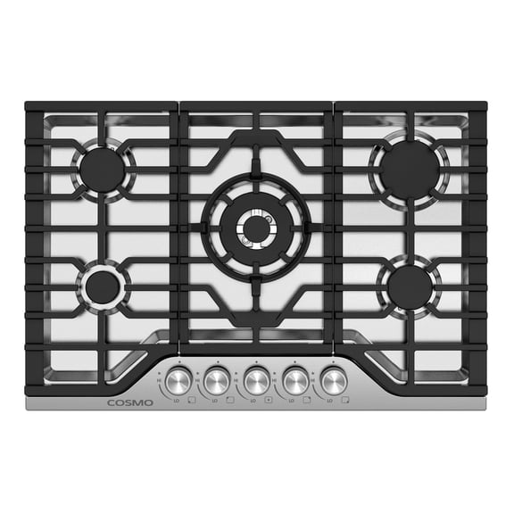 Cosmo 30 in. Vista Collection Drop-in Gas Cooktop with 5 Burners, Metal Knobs in Stainless Steel