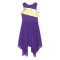 thumbnail image 5 of YONGHS Girls Lyrical Praise Dance Costume Kids Sleeveless Metallic Tank Dress Worship Dancewear Purple 6, 5 of 7