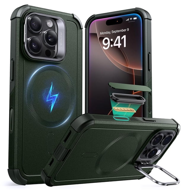 Funda ESR para iPhone 16 Pro con soporte de 7 m, color verde