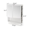 thumbnail image 4 of Modern Arched Glass Double Door Wall Cabinet with Shatterproof Mirror for Entryway, Living Room, Bathroom - Double Layer Storage, Open Shelf and Towel Rack in White, 4 of 9