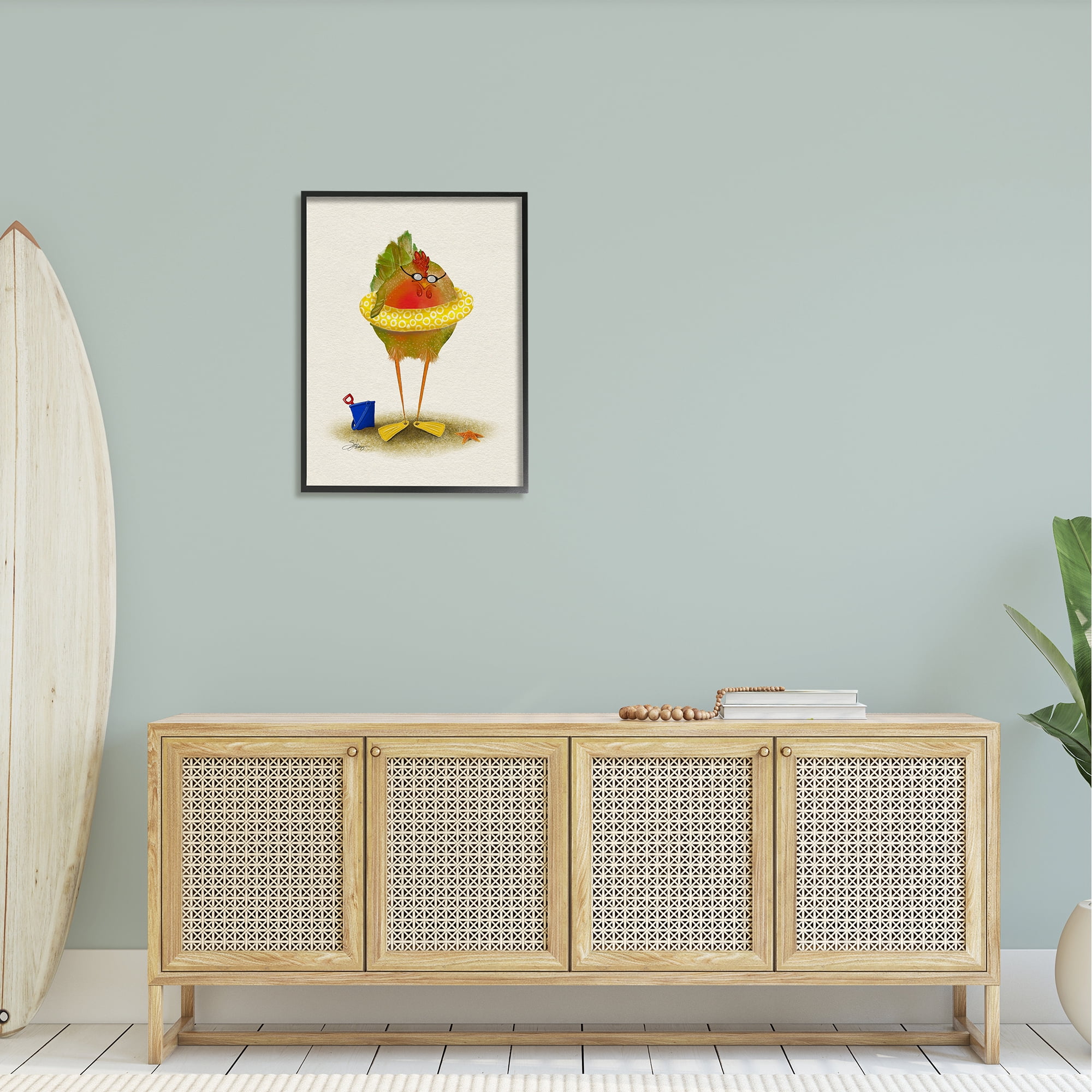 Stupell Fun Whimsical Bird Beach Tube Landscape Painting Black Framed Art Print Wall Art