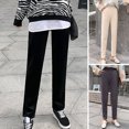 thumbnail image 2 of Moda mujer Pantalones de color sólido Fleece Cálido Cintura alta Bolsillo con cordón Pantalones Hare Abanopi Negro/Extragrande, 2 of 7