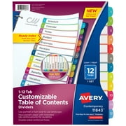 Avery Ready Index Dividers, 12-Tab, Customizable TOC, Paper, Multicolor Tabs (11194)