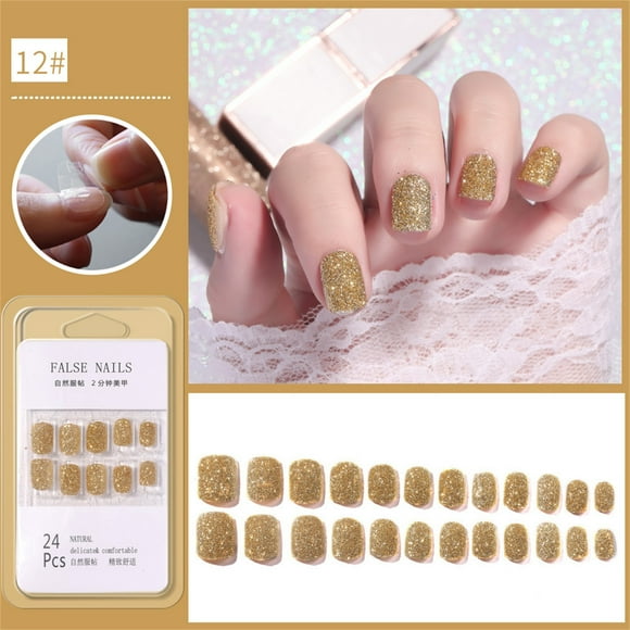Fiudx Parches para Decoración de Uñas: 24 Uñas Postizas Cortas con Parches de Pegamento Gelatinoso
