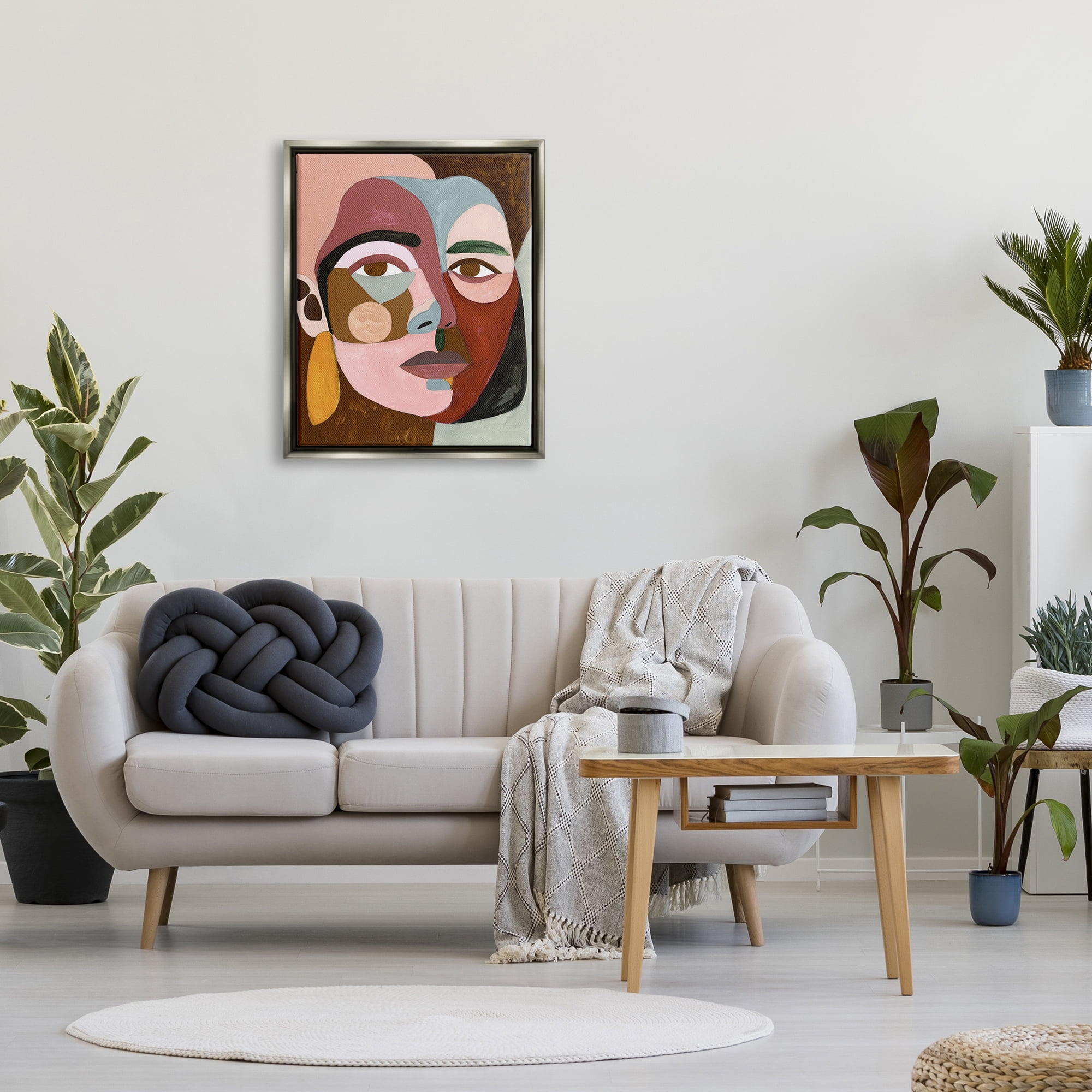 Stupell Industries Contemporary Abstract Face Abstract Painting Gray Floater Framed Art Print Wall Art