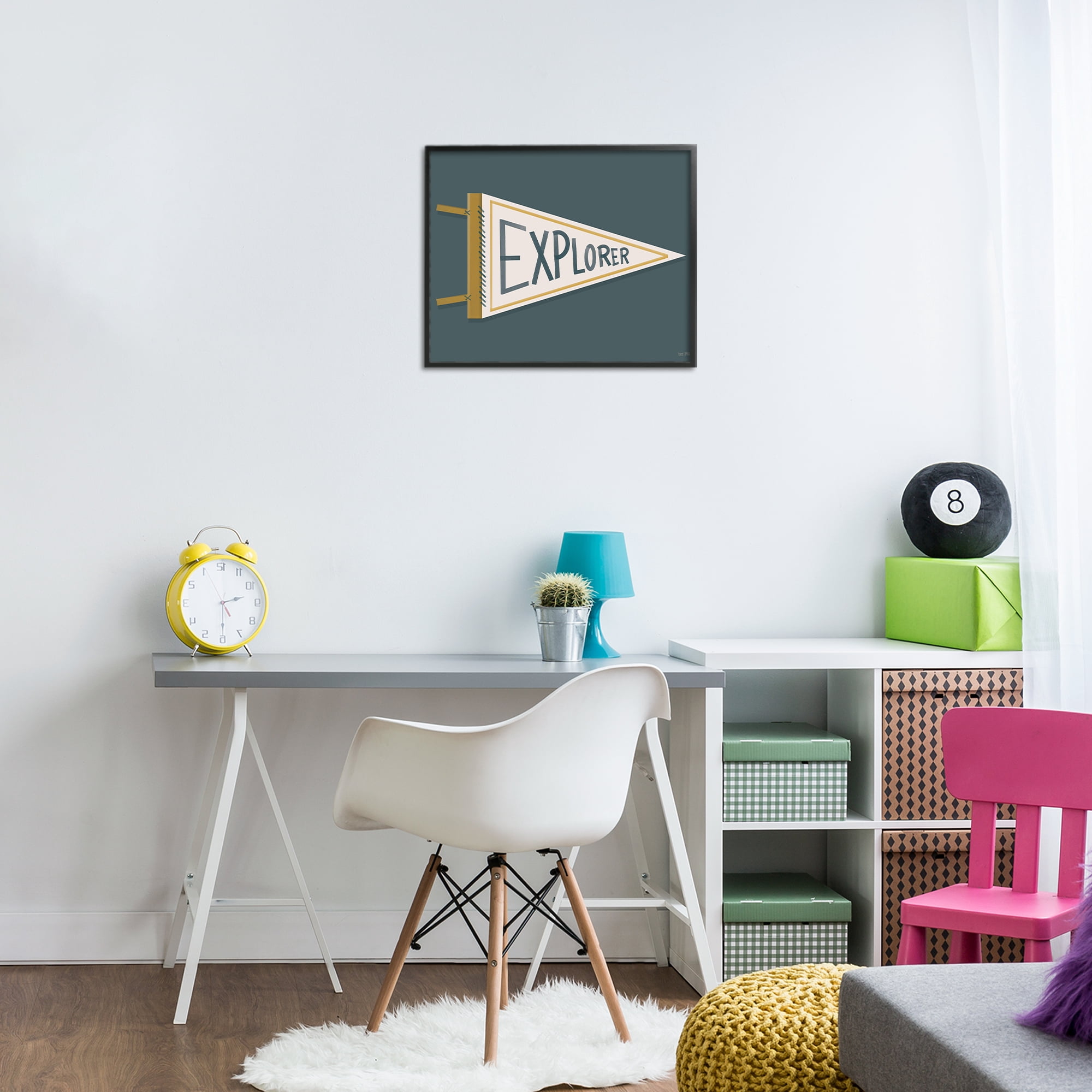 Stupell Industries Explorer Retro Pennant Black Framed Giclee Art, design by House Fenway