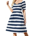 thumbnail image 1 of Vestido de manga corta a rayas blancas y azules marinos vestido de cumpleaños para mujer vestidos de fiesta de lujo 2025 vestido de noche, 1 of 6