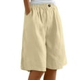 thumbnail image 2 of Beige Linen Shorts Women Cotton Linen Shorts for Women Loose Fit Knee Length Shorts Casual Wide Leg Elastic Waist Workout Shorts, 2 of 6