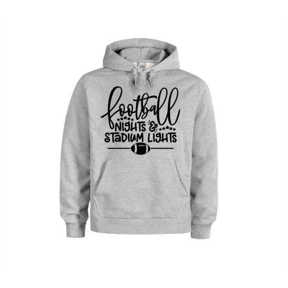 Football Hoodie, Football Nights And Stadium Lights, Unisex Hoodies, Gift For Her, Football Season, Fashion, Humor, Sayings, Football Mom, Grey (Black Text), LARGE