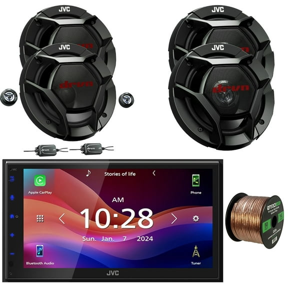 JVC KW-M690BW 6.8" Capacitive Monitor Single-DIN Bluetooth USB/MP3 Digital Media Shallow Chassis Multimedia Receiver, 2x 6.5" 360W Max Power Component Speakers, 2x 6.5" 300W Max Power Speakers W/Wire