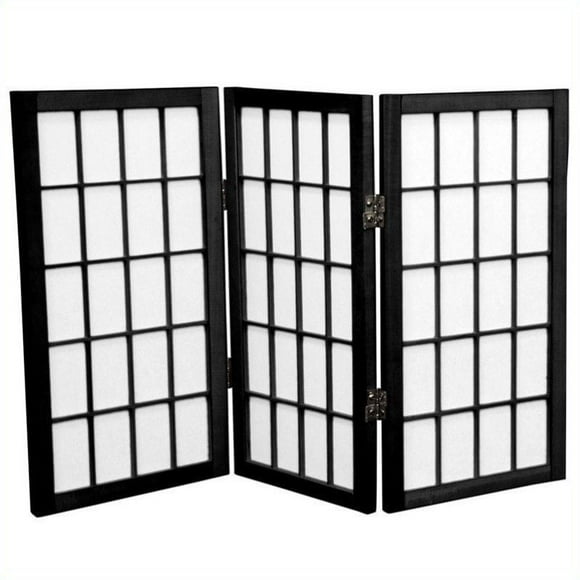 Oriental Fenêtre de Bureau Écran Shoji à 3 Volets en Noir