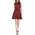thumbnail image 6 of INSPIRE CHIC Women's Floral Printed Half Placket Knee Length Sleeveless Spring Belted Dress M Dark Red, 6 of 9