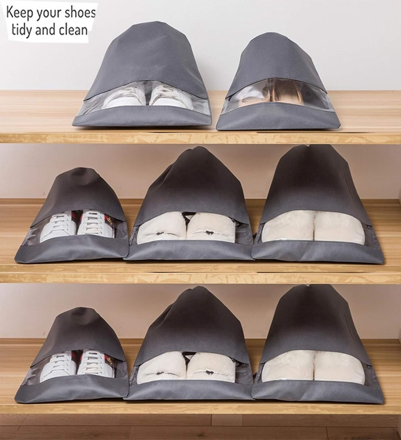 atorakushon Non Woven Fabric Shoe Cover Travelling Storage Bag Footwear Wardrobe Organizer Pouch Pack of 24 Grey