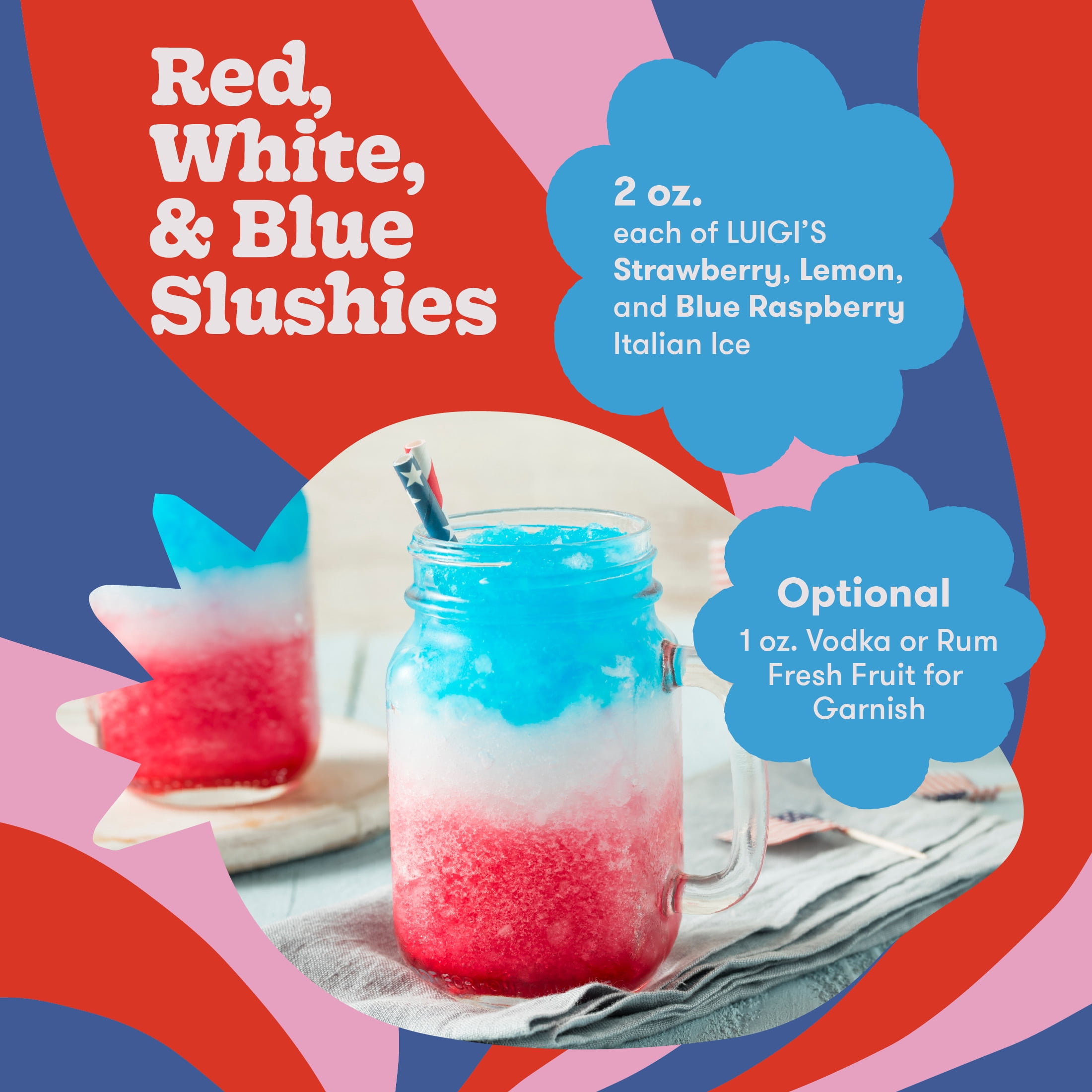 Luigi's Red, White, & Blue Real Italian Ice, 6 fl oz, 6 Count (Frozen)