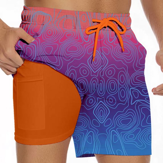 YAYUBA Big and Tall Swim Trunks for Men 6xl 2 In 1 with Compression Liner Quick Dry Breathable Gradient Funny Mens Swim Trunks Loose Multi Pockets Beach Swimwear