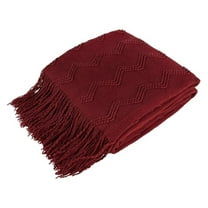 Maroon Red Knit Throw Blanket 50x60 Inches, Soft Knitted Farmhouse Sofa Blanket for Couch, Bed, Living Room, Lightweight Decorative Fall Throw with Fringe Tassels