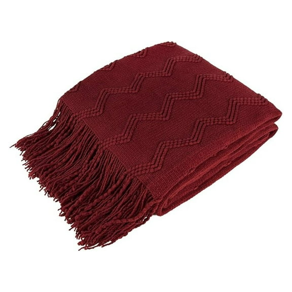 Maroon Red Knit Throw Blanket 50x60 Inches, Soft Knitted Farmhouse Sofa Blanket for Couch, Bed, Living Room, Lightweight Decorative Fall Throw with Fringe Tassels