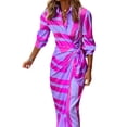 thumbnail image 3 of STARVNC Women Striped Print Lapel Collar Lace Up Waist Long Sleeve Maxi Dress, 3 of 5