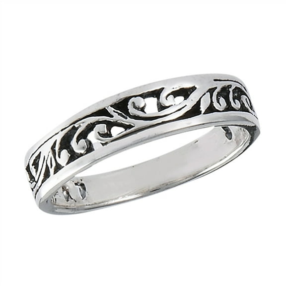 Oxidized Filigree Vintage Vine Stackable Ring Sterling Silver Band 925 Jewelry Female Male Size 8