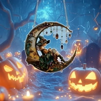 Japceit Witch Decor with Crystal Charm, Acrylic Wall Hanging Ornament, Gothic Home Decoration for Halloween Party Living Room Bedroom Window Display