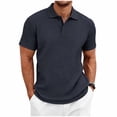 thumbnail image 3 of Bxsruta Men's Casual Textured Knit Polo Shirt Short Sleeve Button Front Breathable Solid Collared Pullover, 3 of 8
