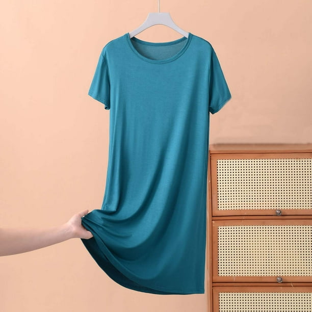mfyjkho Vestidos para mujer, Falda de manga corta para mujer, vestido fino y holgado de verano, camisón informal de color liso para casa Vestidos de playa para mujer xxl