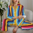 thumbnail image 6 of Fuzoiu Yellow Blue Mexican Blanket Stripes Print Women's Long-Sleeved Pajama,Lounge Button Down Nightwear,Womens Notch Collar Pajama Set-X-Large, 6 of 7