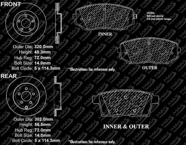 OE Series Rotors + Ceramic Pads KT062641 Max Brakes Front Premium Brake Kit Fits: 2007 07 2008 08 2009 09 Ford Edge AWD Models