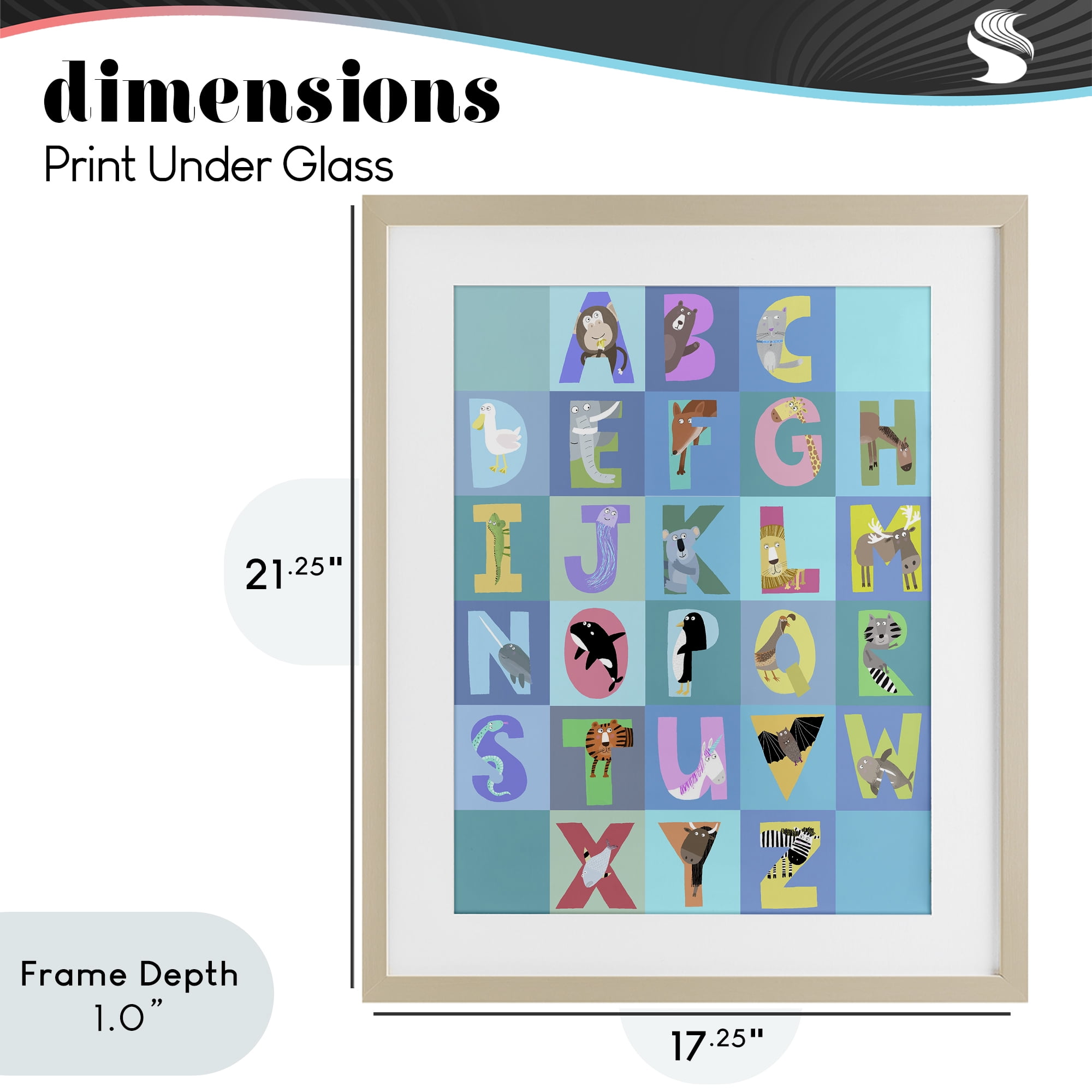 Stupell Industries Animal Alphabet in Blue Birch Framed Print Under Glass, design by Carla Daly