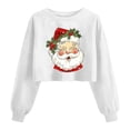 thumbnail image 2 of Women's Christmas Sweatshirt Long Sleeve Crewneck Croppde Santa Printed Pullover Top White-1 L, 2 of 5