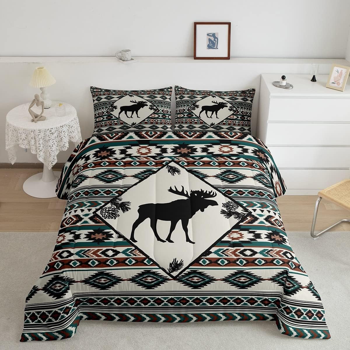 YST Rustic Moose Comforter Set for Cabin Lodge Southwest Bedding Set