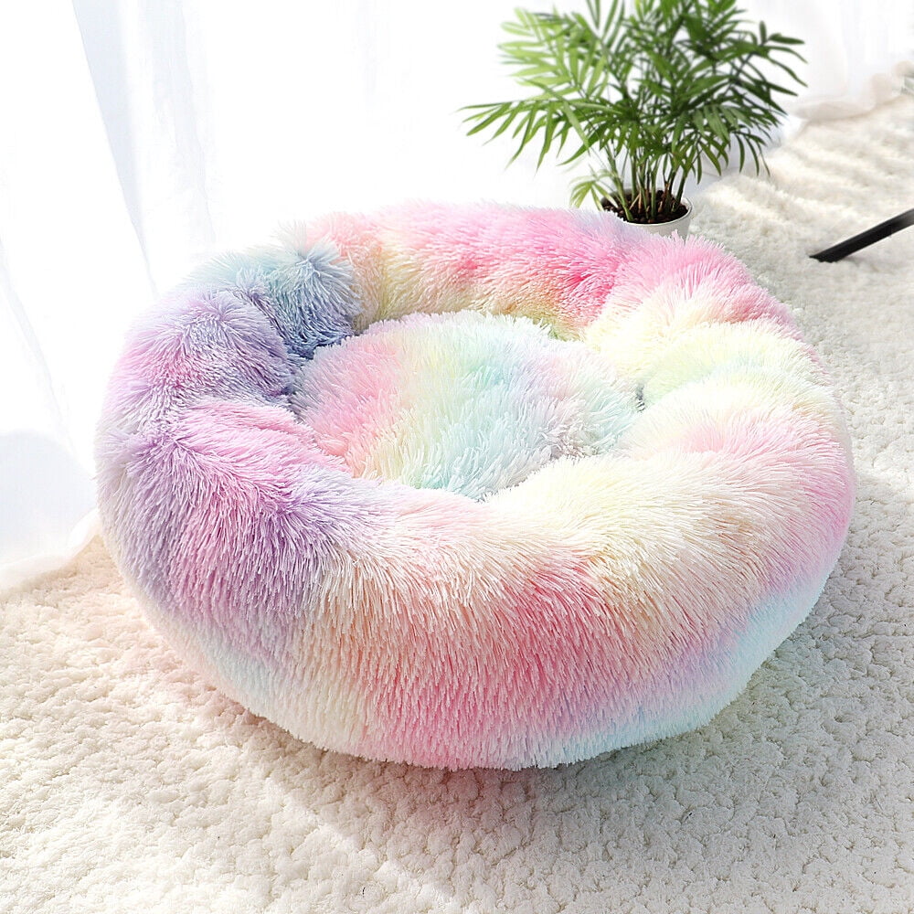Pet Dog Cat Calming Bed Comfy Round Plush Warm Fluffy Nest Mattress Donut Pad