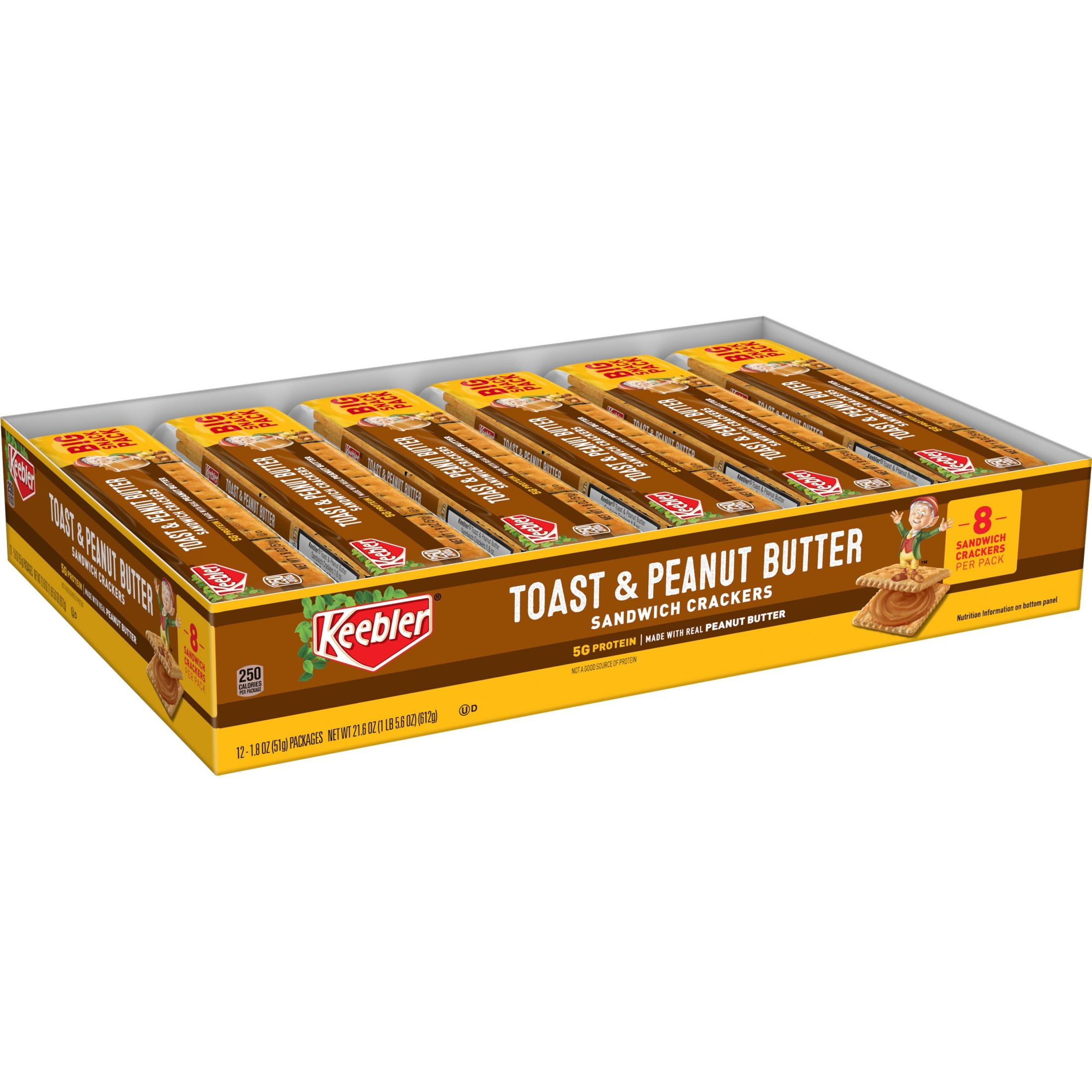 Keebler Toast and Peanut Butter Sandwich Crackers, 21.6 oz, 12 Count