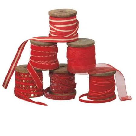 Set of 6 Rich Red Designer Christmas Ribbon Spools 2.75" x 30 Yards