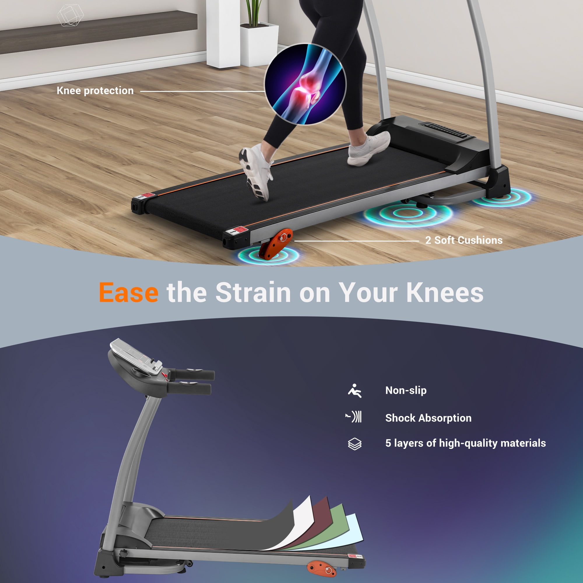 Aukfa Electric Treadmill with Incline, 300 lb Capacity Folding Treadmill, 7.5 mph Max Speed for Home Office