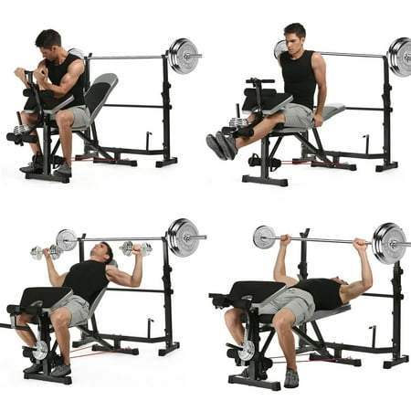 Clearance! 660Lbs Adjustable Olympic weight Bench with Squat Rack,Professional Fitness Home Workout Bench With Preacher Curl/ Leg Developer/ Crunch Handle