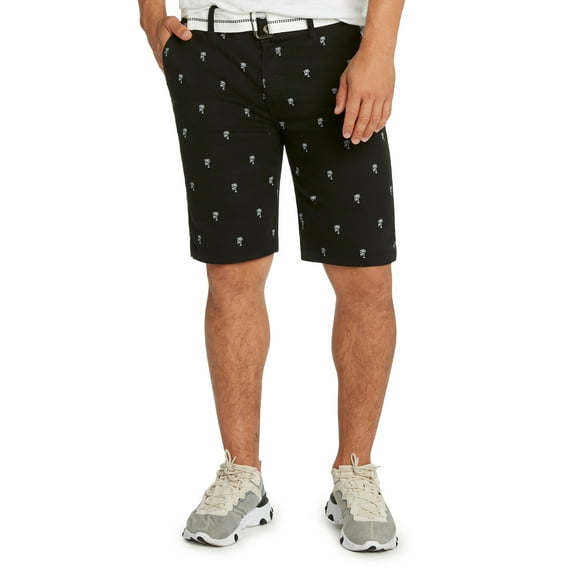 9 Crowns Men's Flat Front Flamingo Palm Stretch Belted Casual Shorts (30, Black/White)
