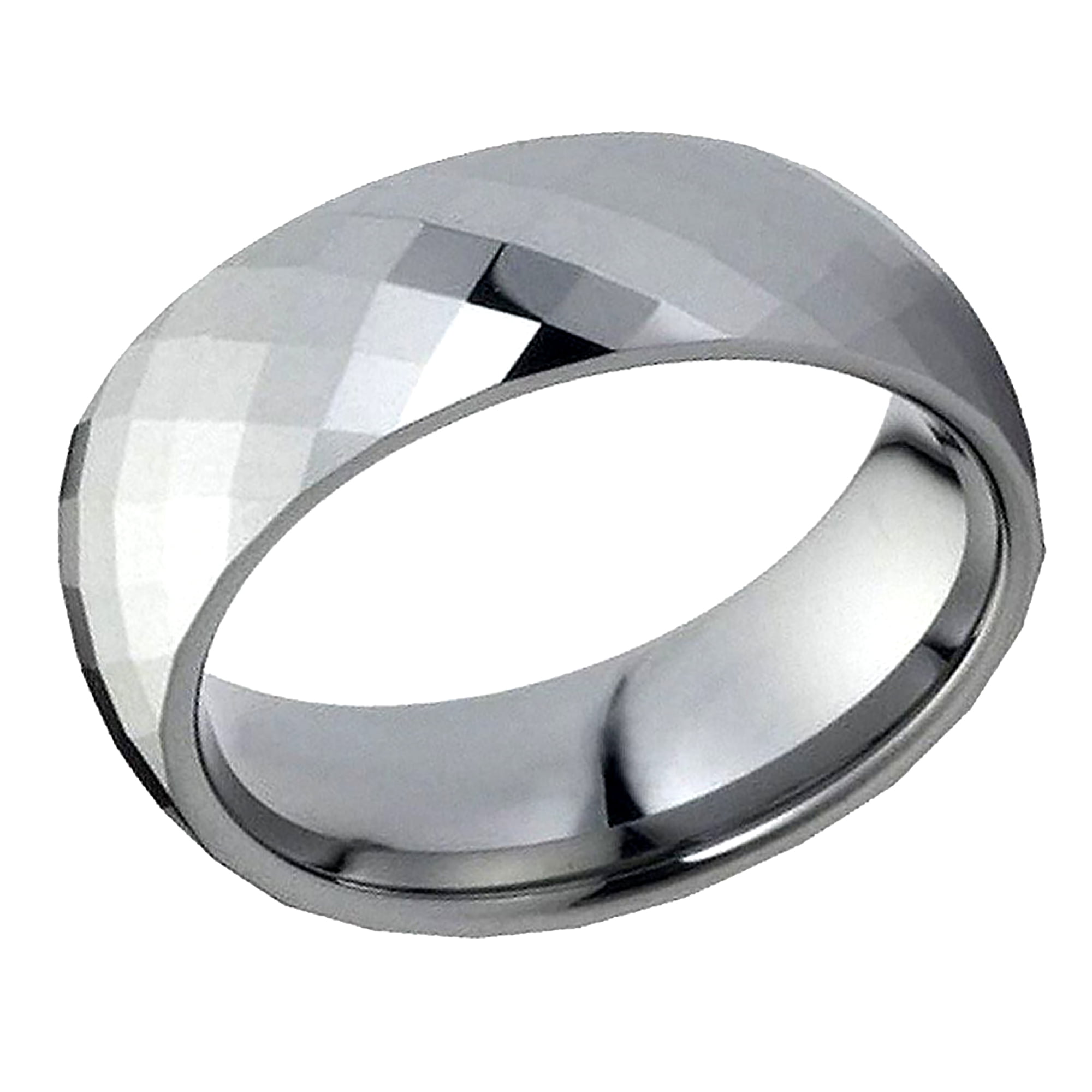 Tungsten Carbide Ring Men Women Wedding Band Domed Faceted Design Comfort Fit 