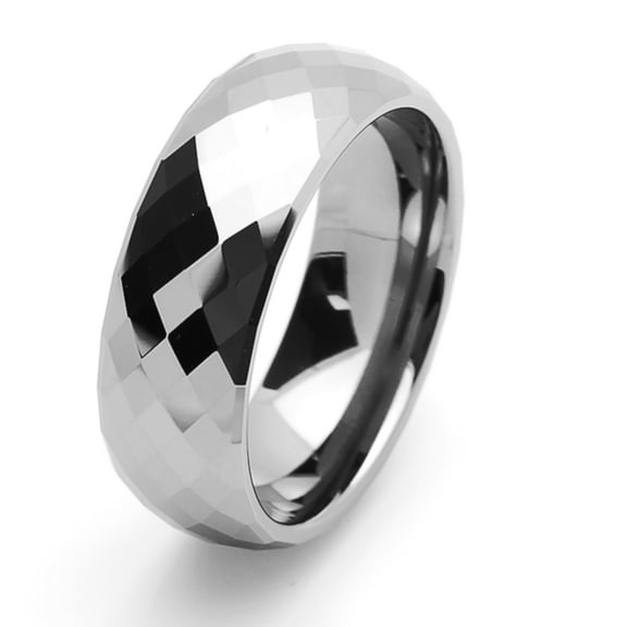 Men Women Tungsten Carbide Wedding Band Ring 8mm Comfort Fit Domed Faceted Ring For Men & Women