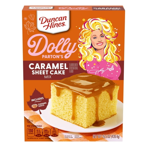 Duncan Hines Dolly Parton's Caramel Flavored Sheet Cake Mix, With Caramel Sauce, 15.5 oz.
