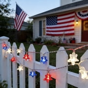 July 4th Red Blue and White Star Lights, 50LED 16FT Patriotic String Lights with Stars Battery Operated, Waterproof Outdoor Independence Day Memorial Day Holiday Party Decor