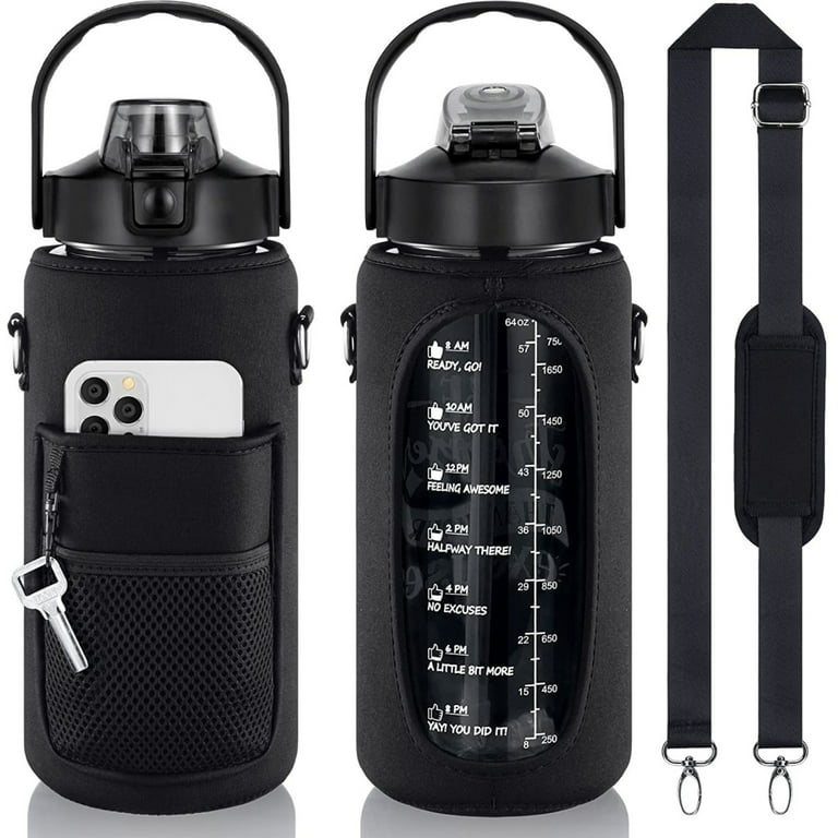 64 oz Insulated Water Bottle with Sleeve, Carry Strap, Extra Lid Thermos jug