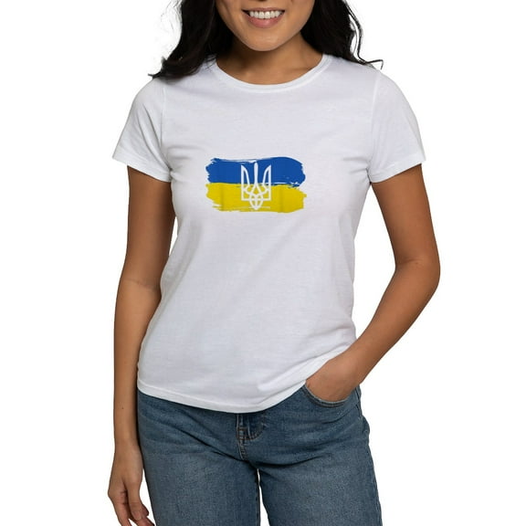 CafePress - I Stand With Ukraine Flag Emblem Map Patri T Shirt - Women's Classic T-Shirt