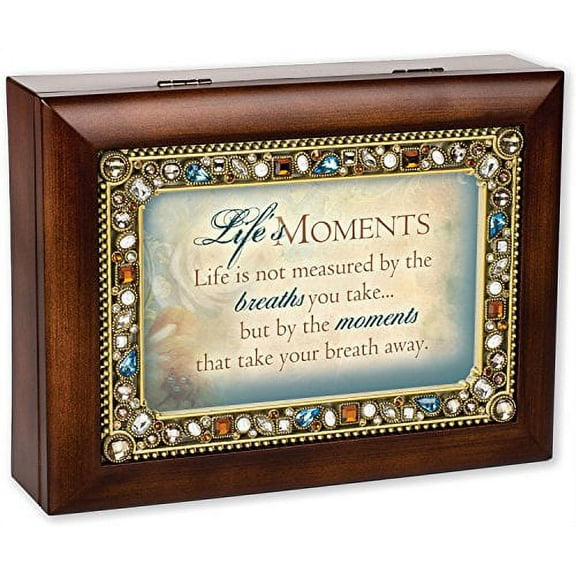 Life s Greatest Moments Walnut Wood Finish Jeweled Lid Jewelry Music Box Plays What a Wonderful World