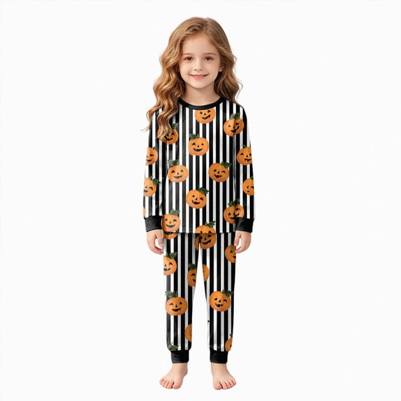 CAUYDY Girls Boys Halloween Pajamas Set Sleepwear Pumpkin Graphic Pjs Toddler Long Sleeve Jammies Kids Sleepwear