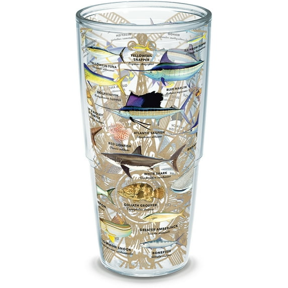Tervis Made in USA Double Walled Guy Harvey Insulated Tumbler Cup Keeps Drinks Cold & Hot, 24oz - No Lid, Charts