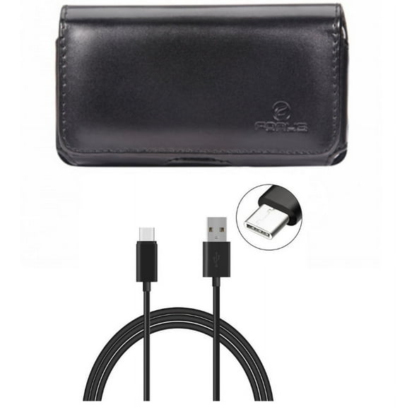 Charger Cord Type-C 10ft USB Cable w Swivel Leather Case Belt Clip A7A for Acer Liquid Jade Primo - ASUS ROG Phone, ZenFone 4 Pro - Blackberry Motion - BLU Vivo XI Plus - Google Pixel 3 XL